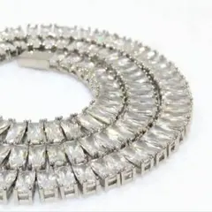 シルバー　大粒スクエアテニスチェーンネックレス　ブリンブリン　メンズレディース