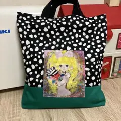 ハンドメイド　ダルメシアン模様の女の子イラスト付きトートバッグ