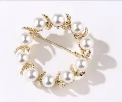 パール　リーフ　ブローチ　アクセサリー　レディース　コサージュ