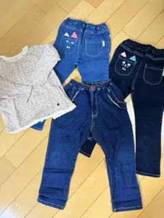 フタフタ、ミニーちゃんのデニム とビケットクラブの花柄トレーナー