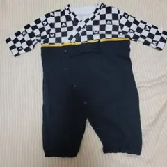 美品　ミッキーシルエット チェック柄ロンパース 50～60