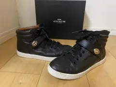 COACH ブラックレザー ハイカットスニーカー