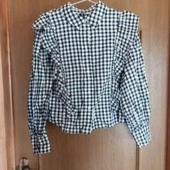 H&M ギンガムチェック フリルシャツ サイズ44　L〜LLくらい