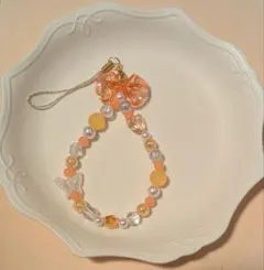 メンカラ✽ビーズストラップ✽オレンジ