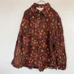 １点もの✨花柄 コーデュロイ 長袖 シャツ ブラウン 茶色 レディース