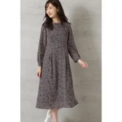 ☆ほぼ未使用☆NBB　[洗える]ストライプフラワープリントワンピース 小花柄