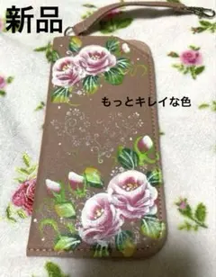 バラのメガネケース　新品　トールペイント　モカカラー　小物入れ　ハンドメイド