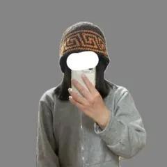 大きめ　ビーニー　クラッシャーハット　クロシェハット　ハンドメイド　ブラウン