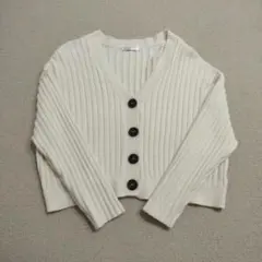 FUN アイボリー リブ編みカーディガン　ボタン付き　Vネック　春　秋　ニット