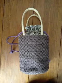 ブラウン 編み込み模様 バッグ