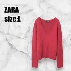【ザラ】美品 Vネック ニット セーター 薄手 キレイめ シンプル ワインレッド