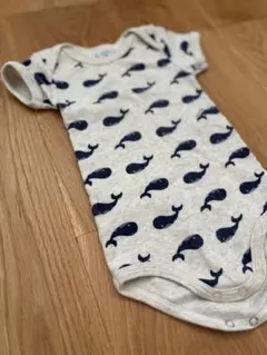 【PETIT BATEAU】半袖 ボディー ロンパース12m 74cm クジラ柄