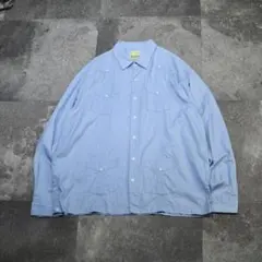 古着 オーバーサイズ キューバシャツ 長袖シャツ デザインシャツ ライトブルー