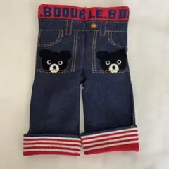 DOUBLE.BD クマ刺繍デニム風パンツ