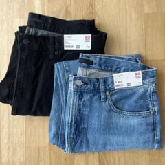 ユニクロ　デニム　レギュラーフィットジーンズ　ブラックデニム　ブルー　2本セット