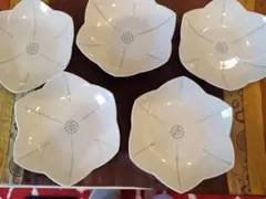 有田焼　皿鉢　象嵌山茶花　五枚　西山作　未使用品