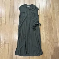 BEAMS HEART ノースリーブシャツワンピース オリーブ