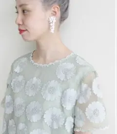Dot & Stripes CHILD WOMANオーガンジー花刺繍 ワンピース