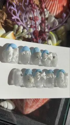 ブルーとホワイトのネイルチップ 10個セット