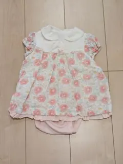 花柄レース付きロンパース 70 女の子 半袖 ピンク