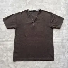 MODERM ヘンリーネック Tシャツ ブラウン L リブ素材
