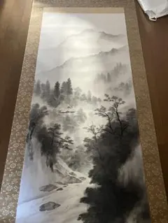 新築祝い　掛軸　(彩色山水)　伊藤千秋(肉筆) 新築祝い 掛軸 (彩色山水) 伊藤千秋(肉筆) - メルカリ
