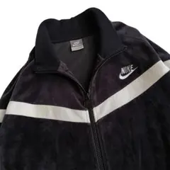 00's ナイキ NIKE ベロア トラックジャケット　L ブラック 刺繍ロゴ