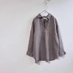 美品 ユニクロ プレミアムリネン スキッパー シャツ ブラウス ゆったり 洗える