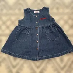 miki house デニム ジャンバースカート ロゴ刺繍 前ボタン