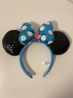 ディズニー カチューシャ 青と黒の水玉 スパンコール