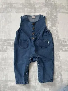 【美品】プティマインデニムロンパース 80cm