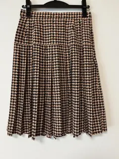 ハウンドトゥースパターン プリーツスカート ひざ丈