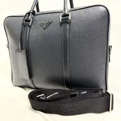 現行 プラダ レザー ブリーフケース ビジネスバッグ 三角ロゴ 2way