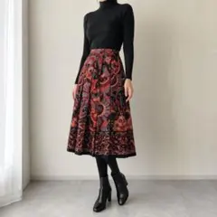 LANVIN PARIS 花柄プリーツスカート M相当 ウール100％ 秋冬のサムネイル