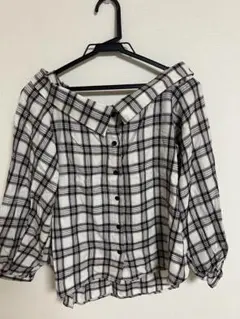 2wayオフショルダー チェック柄シャツ