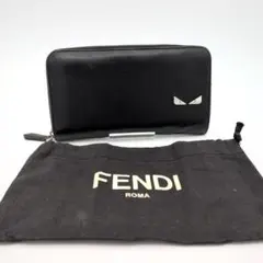 フェンディ FENDI モンスター バグズアイ 長財布 黒 レザー ロゴ
