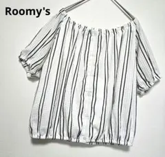 【Roomy's】ルーミーズ オフショルブラウス ストライプ柄 ホワイト フリーのサムネイル