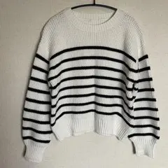 【GU】ストライプ ニットセーター 長袖 白黒 ✨美品✨Ｓ