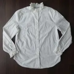 ZARA フリルシャツ レディース ホワイト 長袖シャツ スタンドカラー