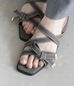 【美品】RANDA リボンミュールサンダル S グレーのサムネイル