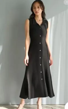 スナイデル フロントボタンニットワンピース 黒 ロングニットワンピ