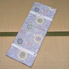 《未使用・ビンテージ》ブルーグレー 花柄刺繍 高級袋帯
