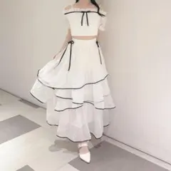 AnMILLE アンミール オフショルTPxヘムレイヤードSK セットアップ 黒