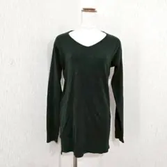 Noble Cotton ニットチュニック丈（M）グリーン Vネック長袖