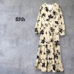 フィフス 花柄 カシュクール ワンピース M マキシ丈 ティアード ベージュ