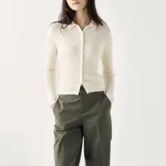 UNIQLO ユニクロ(M)メリノリブポロカーディガン/オフホワイト
