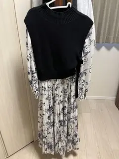 SNIDEL【WEB限定】ニットベストコンビワンピース(BLK-0)