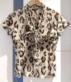 美品 トゥモローランド シルク混 ブラウス フリル レオパード 38 