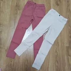 美品☆140　エニィファム　ベージュ　レッド　パンツ レギンス　ネコ ポケット