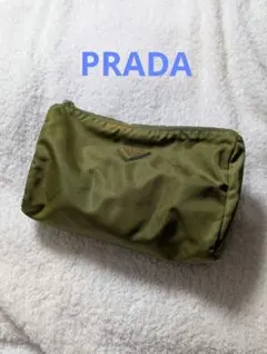 PRADA （プラダ ）テスートナイロン ポーチ カーキ 小物入れ 三角ロゴ